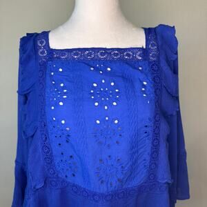 Royal Blue Peasant Top | Suzanne Betro | Size 2X | Never Worn